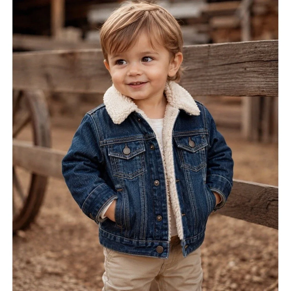 Genuine Kids OshKosh 2T Denim Sherpa Lined Trucker Jacket Blue Toddler Unisex